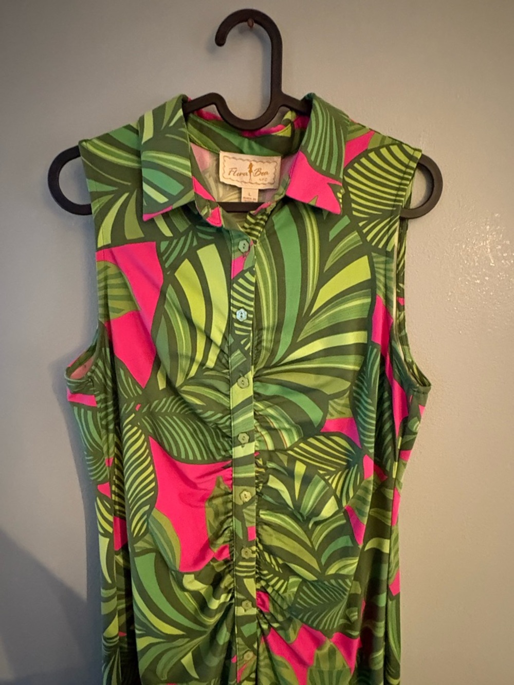 NWT Flora Bea Sleeveless Adrianne Maxi Dress Green & Pink Tropical Print - Picture 3 of 6